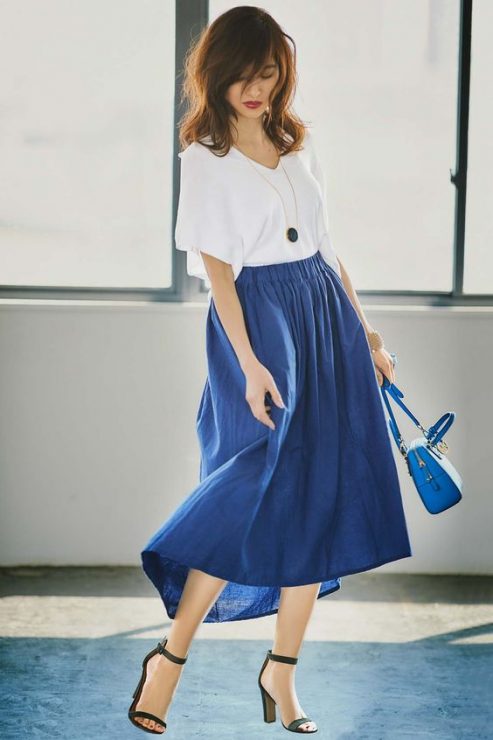 藍白穿搭　優雅 